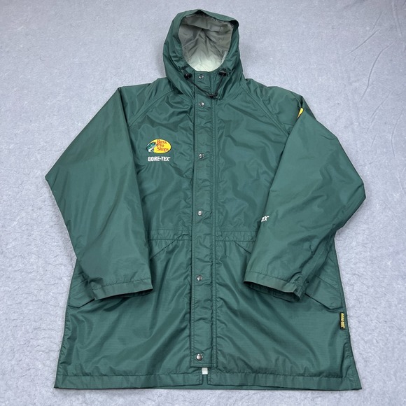 Bass Pro Shop Rain Jacket Mens XL Green Goretex Zip Hooded Waterproof Fishing** - Picture 1 of 16